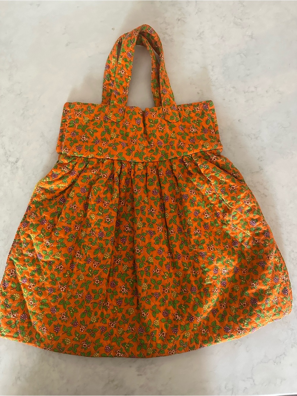Vintage 70s handmade Orange Floral Tote Bag